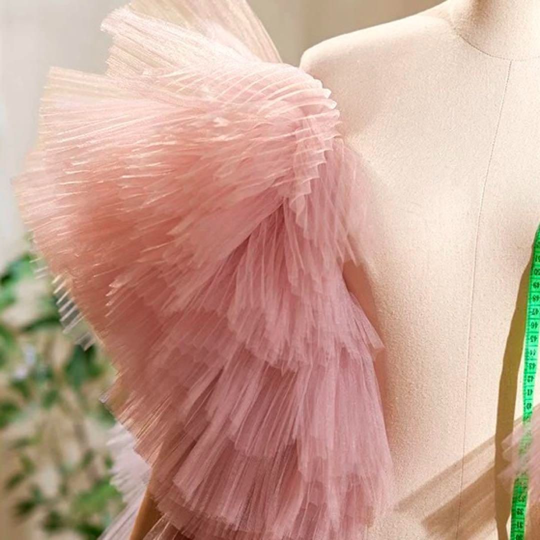 【超特価SALE開催中！】 25年 フリルスリーブのゴージャスなロングショール ピンクベージュ