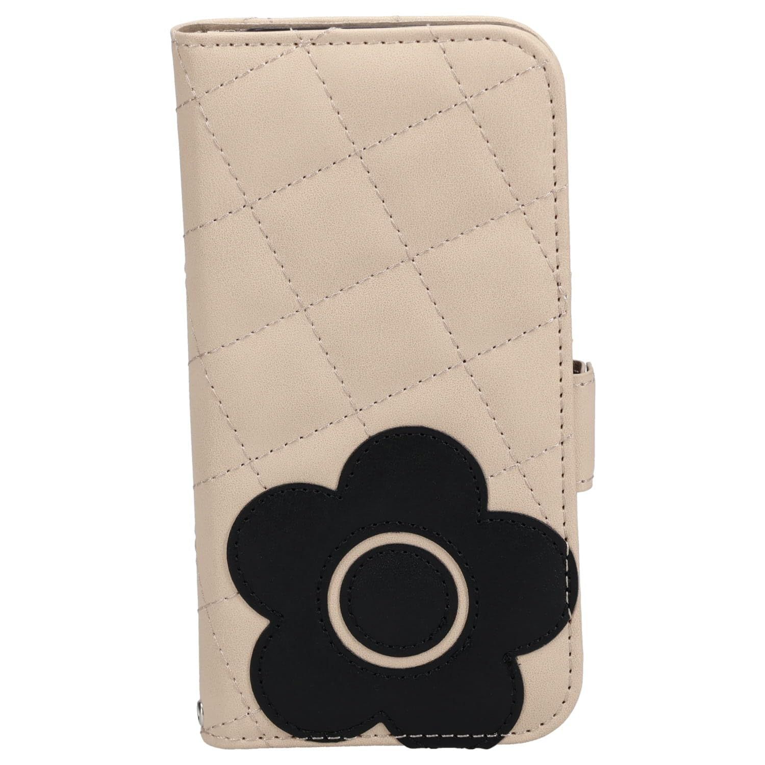 新品 MARY QUANT マリークヮント iPhone 15 14 ケース スマホ 携帯 レディース スタンド PU QUILT LEATHER BOOK TYPE CASE アイボリー/ブラック
