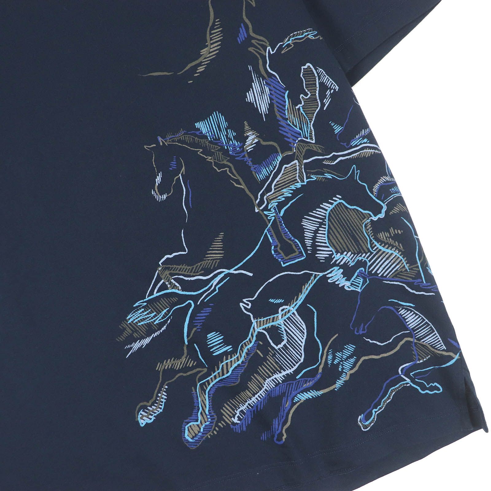 HERMES カヴァルカード Tシャツ ホース プリント ネイビー M 22SS