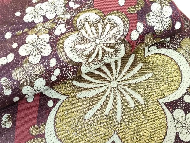 漆黒 唐織 古典文様 六通柄 袋帯 白×ライトベージュ 絹ほか 平和屋着物▽六通柄袋帯 唐織 舞花文 金銀糸 正絹 逸品