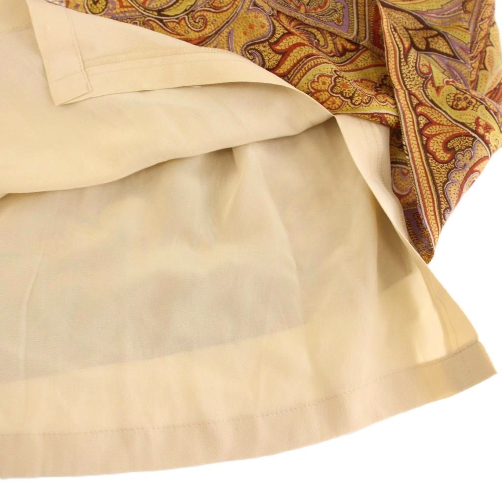 エトロ ETRO スカート ひざ丈 総柄 シルク 42 茶 ベージュ 71