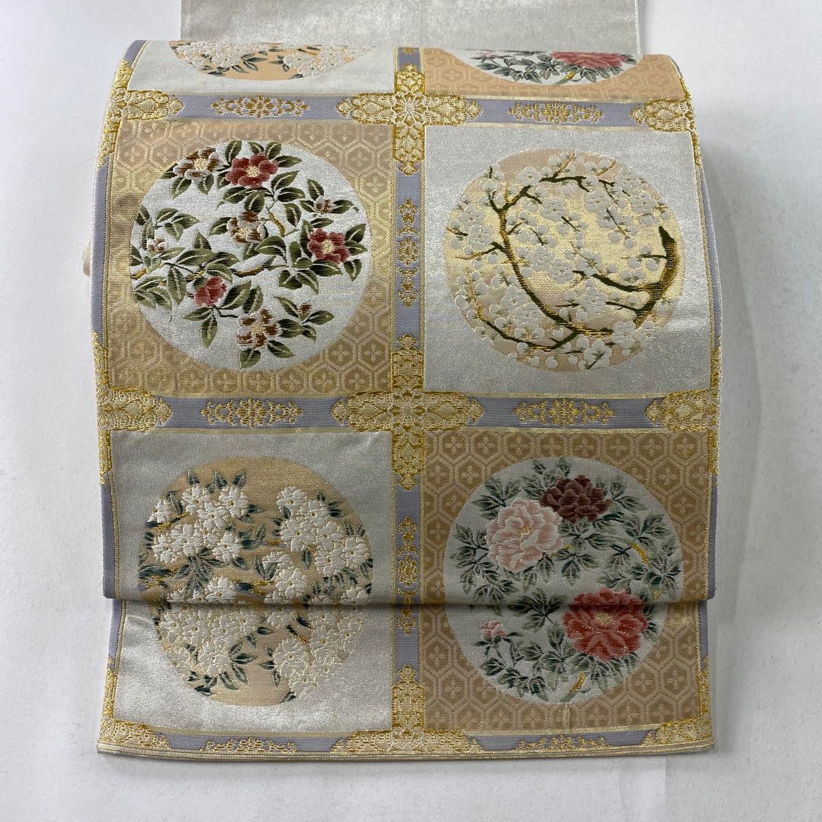 丸帯？袋帯？(大正もしくは昭和一桁レトロ帯) 袋帯 逸品 由水十久監修 落款 関西仕立て 童 箔 銀色 お太鼓柄
