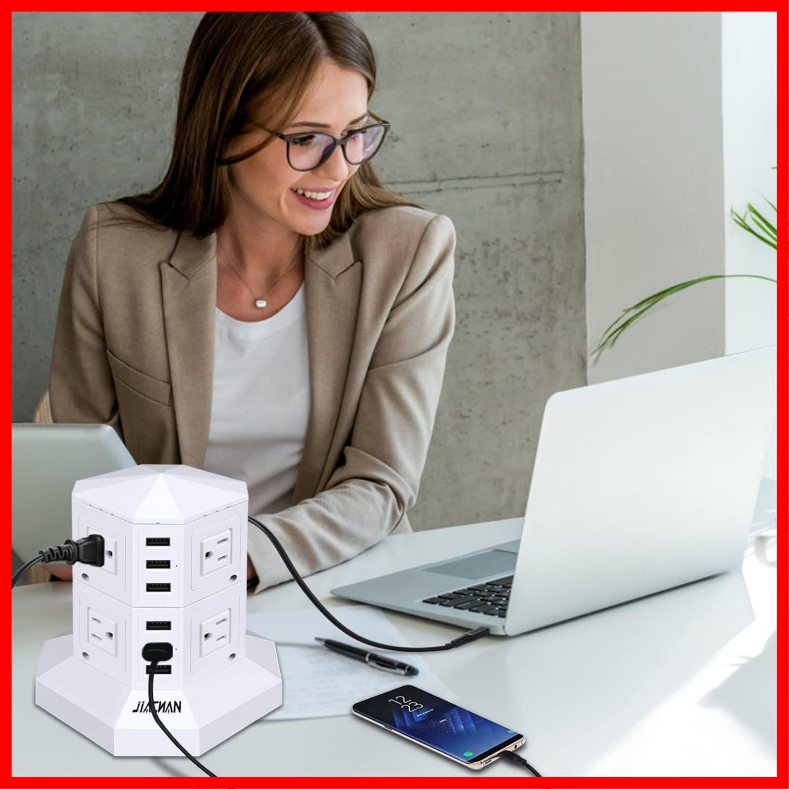 在庫 過負荷保護 8 ACスマート高速充電雷ガード 省エオフィス 家庭白 タワー式電源タップ2層縦コンセント JIACHAN