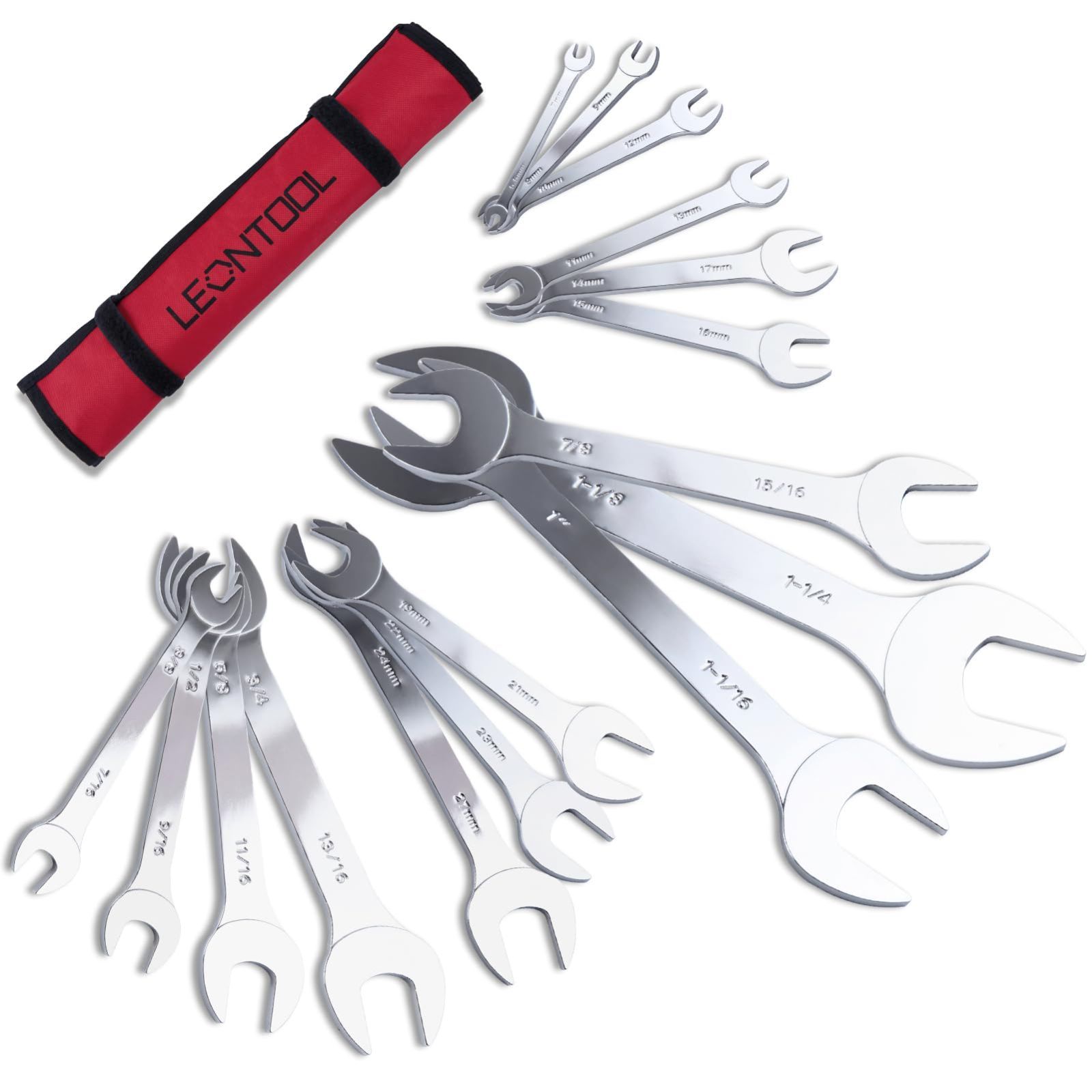 Style SAE - メトリック LEONTOOL 薄スパナセット 16本組 両口スパナ 薄型スパナ オープンエンドスパナ 厚さ2.2-4.6mm ミニ レンチセット メトリック SAE 薄口スパナセット 六角スパナ 短い コンビネーションレンチセット ク