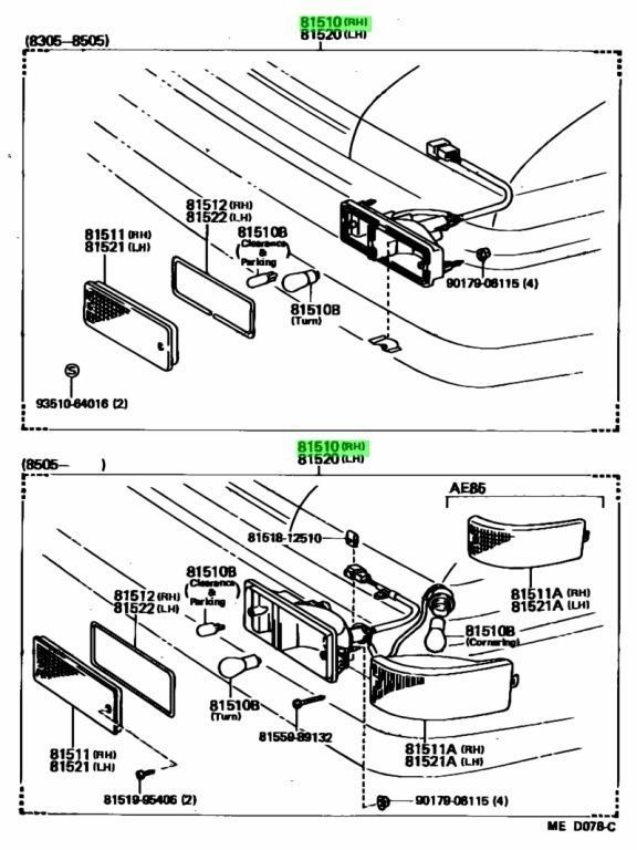 トヨタ スプリンタートレノ AE86 フロント ターンシグナルランプASSY