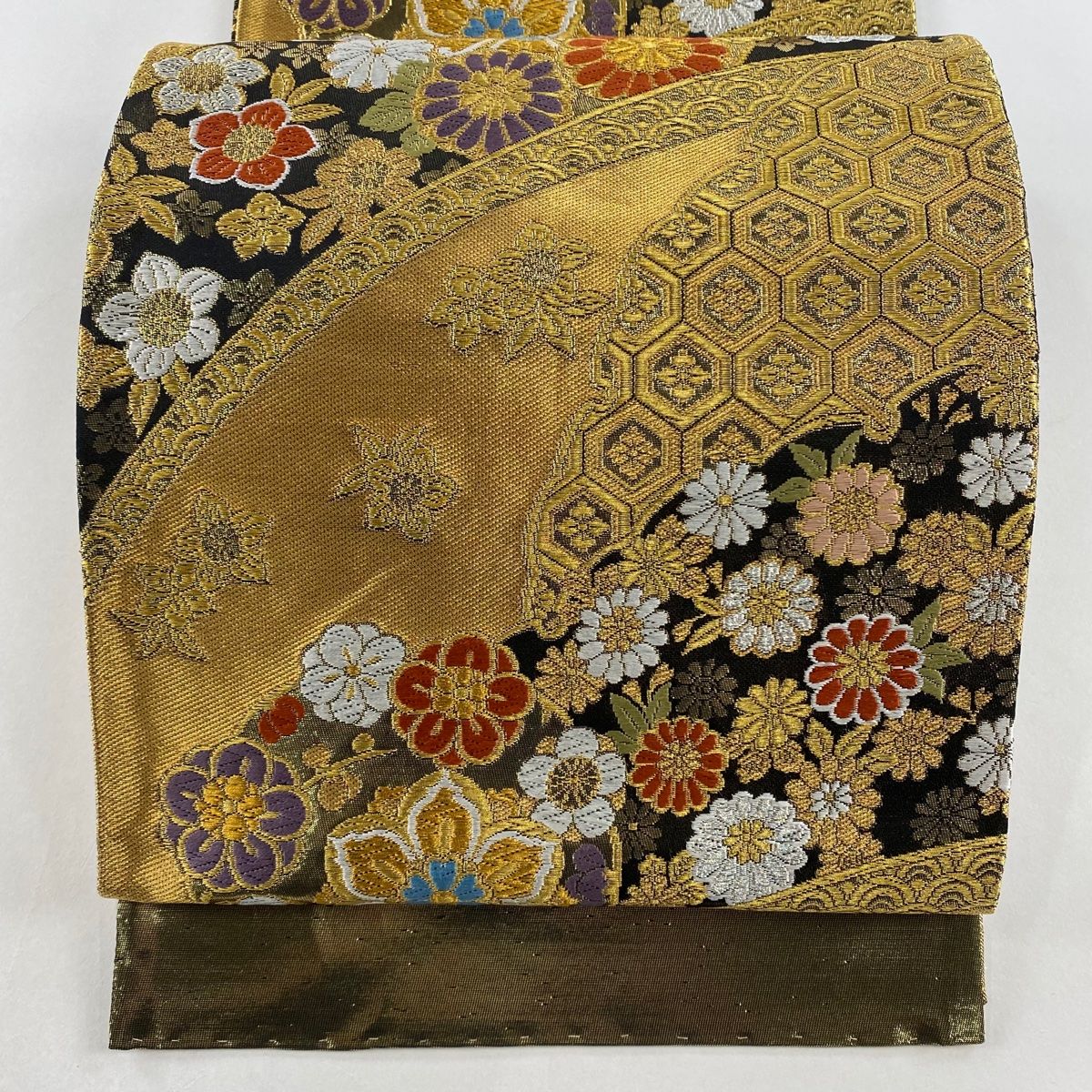 D 夏物 唐織 唐草唐花模様 金糸 六通 正絹 薄物 絽 紗 フォーマルな袋帯 MO-3227 袋帯 フォーマル 上品な花唐草模様 金銀糸 砂色