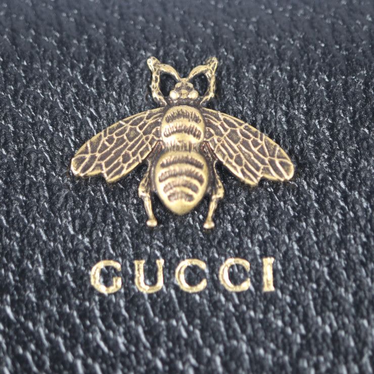 GUCCI グッチ 長財布 523667 レザー ブラック ゴールド金具 ANIMALIER