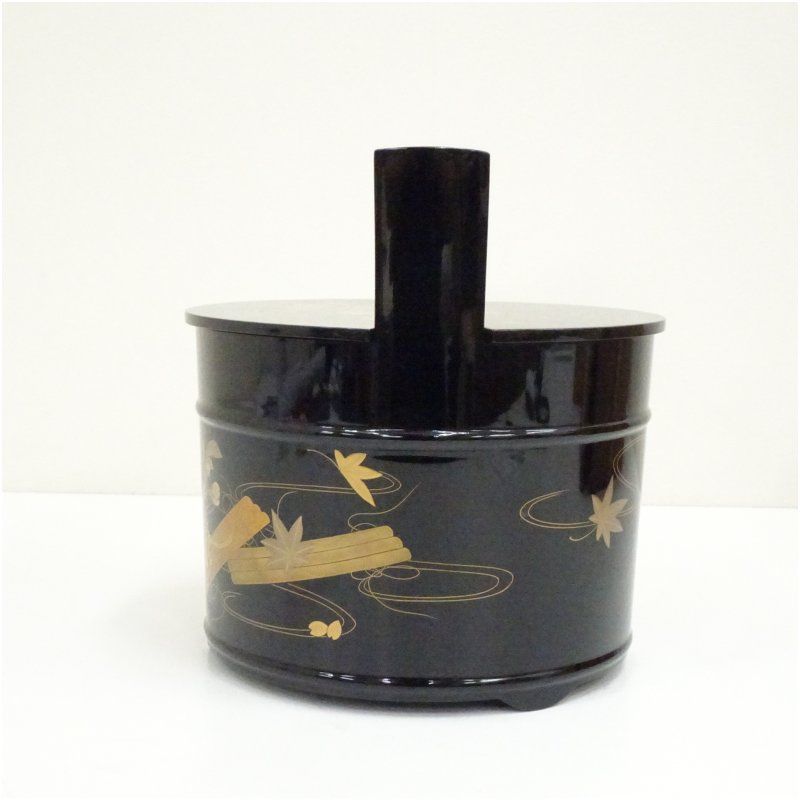塗師 茶平一斎造 輪島塗 花筏蒔絵真塗手桶水指（共箱） 水指し 茶道