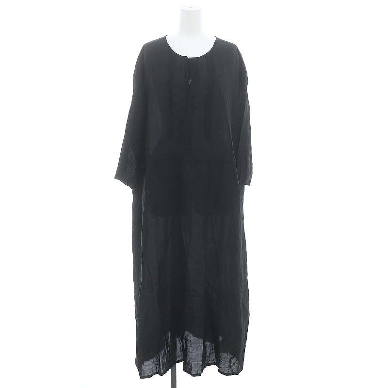 パドカレ pas de calais セルロースリネン ロングワンピース 長袖 36