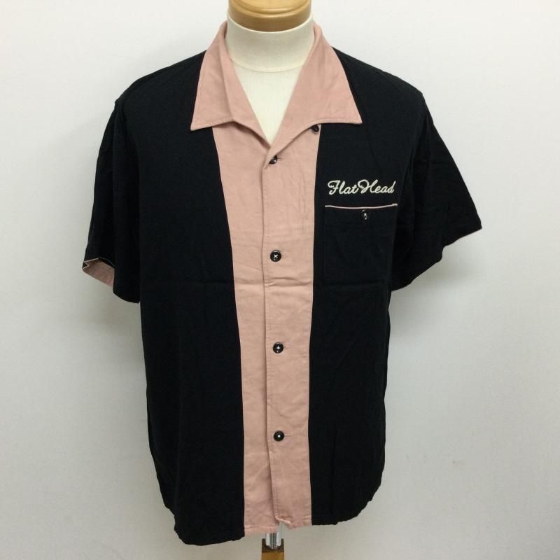 THE FLAT HEAD ザ・フラットヘッド 半袖シャツ レーヨン100％ ブラック size:38 THE FLAT HEAD ザ・フラットヘッド 半袖シャツ レーヨン100％ ブラック