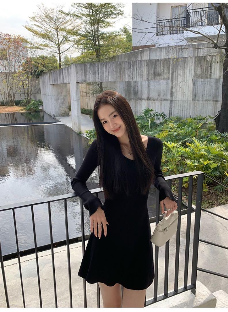 レディースVネックニットミニドレス 春