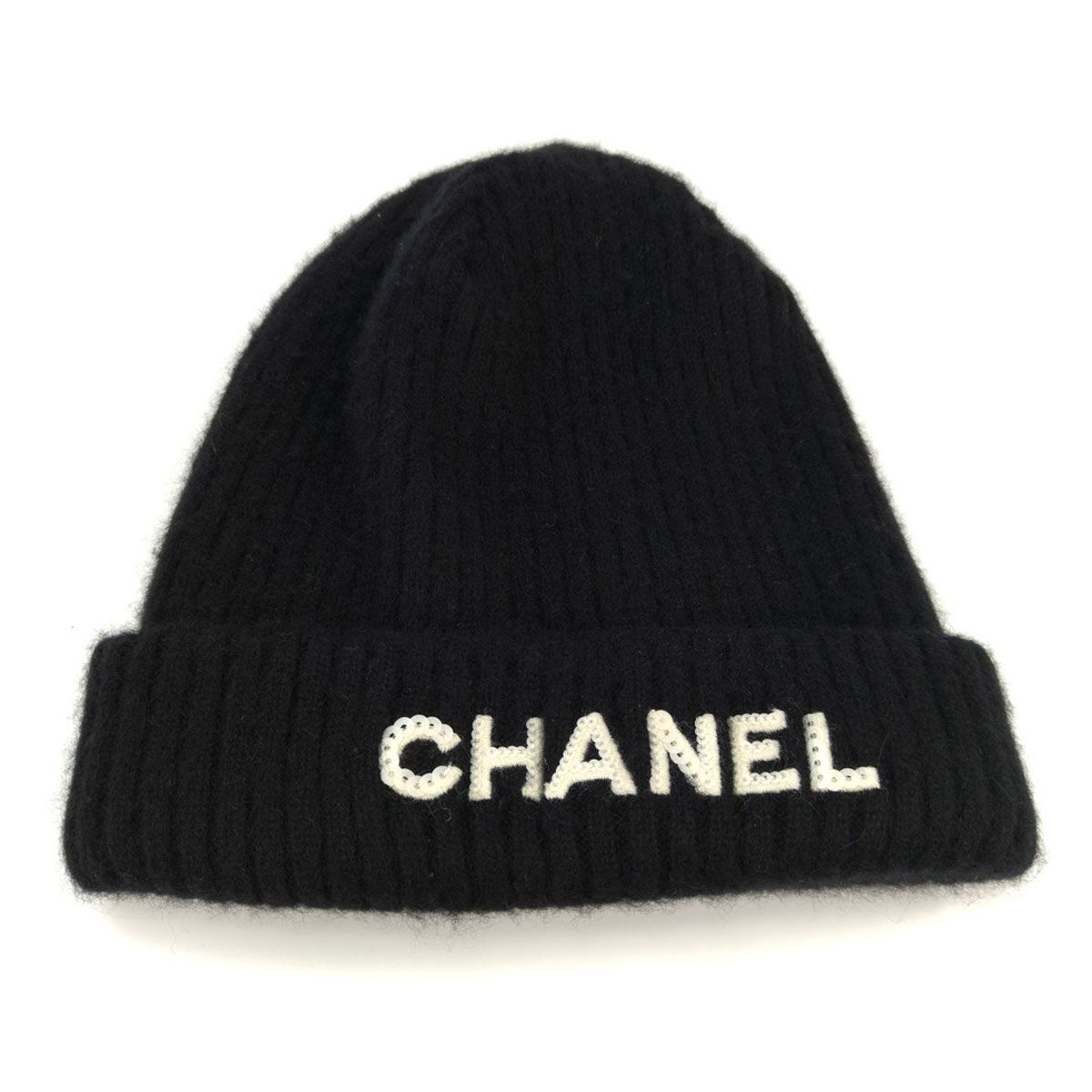CHANEL シャネル スパンコール ニット帽 ビーニー カシミヤ ブラック 管理番号 10330