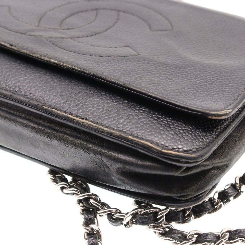 CHANEL (シャネル) ココマーク チェーンウォレット 黒 キャビアスキン  