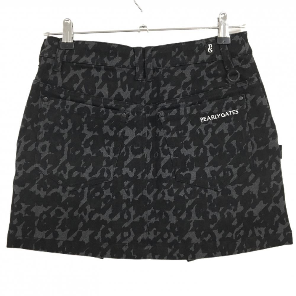 パーリーゲイツ スカート ダークグレー×黒 千鳥柄 レオパード ロゴ白 ストレッチ レディース 0 S ゴルフウェア PEARLY GATES