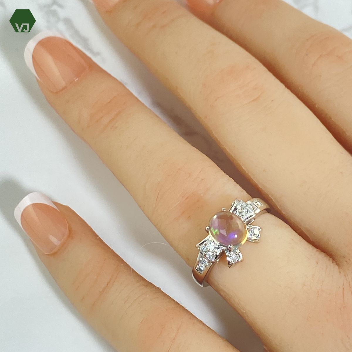 31-36】 ウォーターオパール ダイヤ リング 0.81ct D0.27ct【中古 