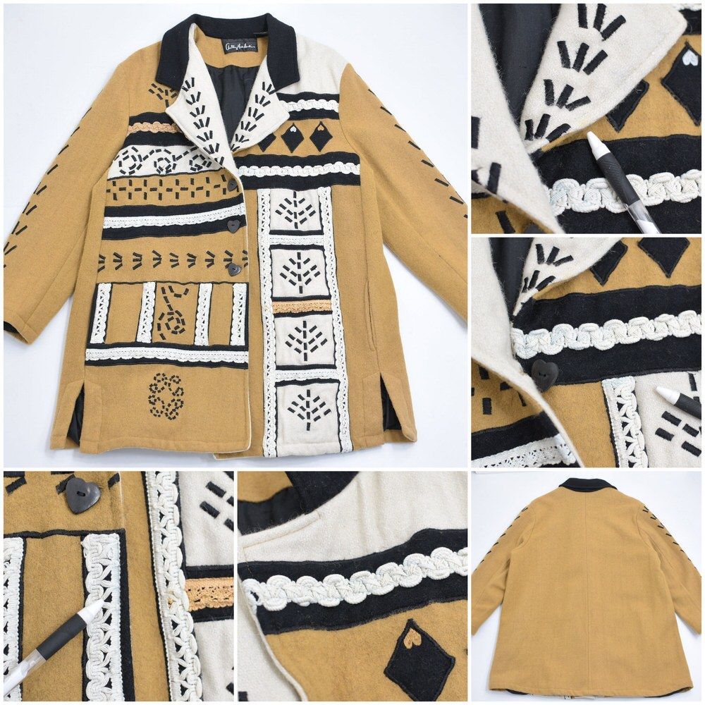 Anthony Mark Hankins 刺繍 パッチワーク ウールコート 赤 ジャケット 