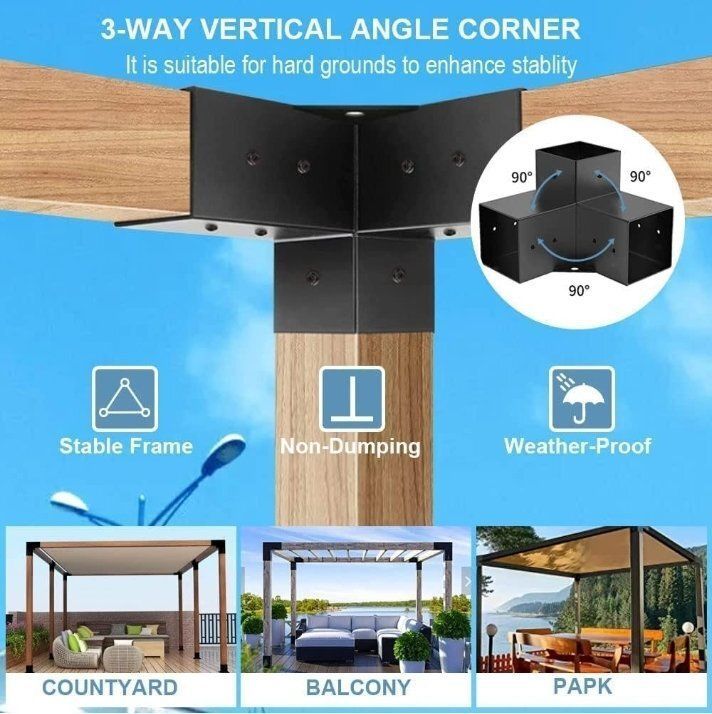 304ステンレススチールパーゴラブラケット 8個パック3方向直角コーティングコーナーブラケット