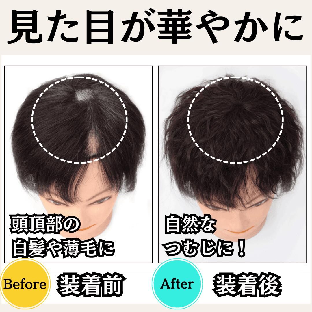 △頭頂部 ウィッグ 部分かつら ヘアピース 自然 みずみずしい ブラック つけ毛 メンズ271