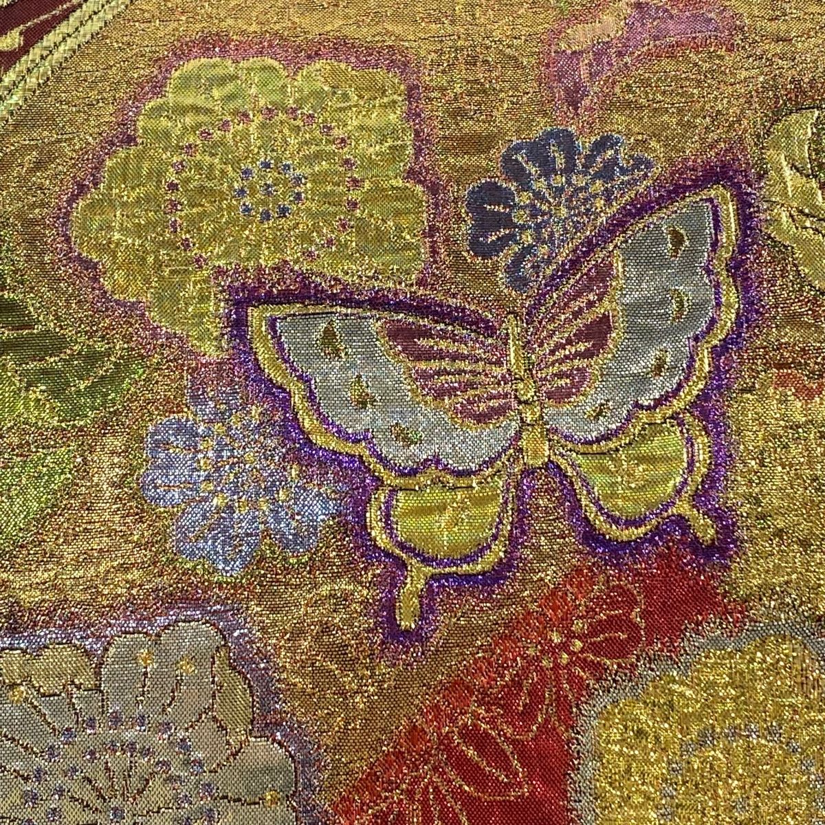 袋帯 秀品 振袖向き 蝶 草花 箔 赤黒 六通 正絹 【中古】 - メルカリ