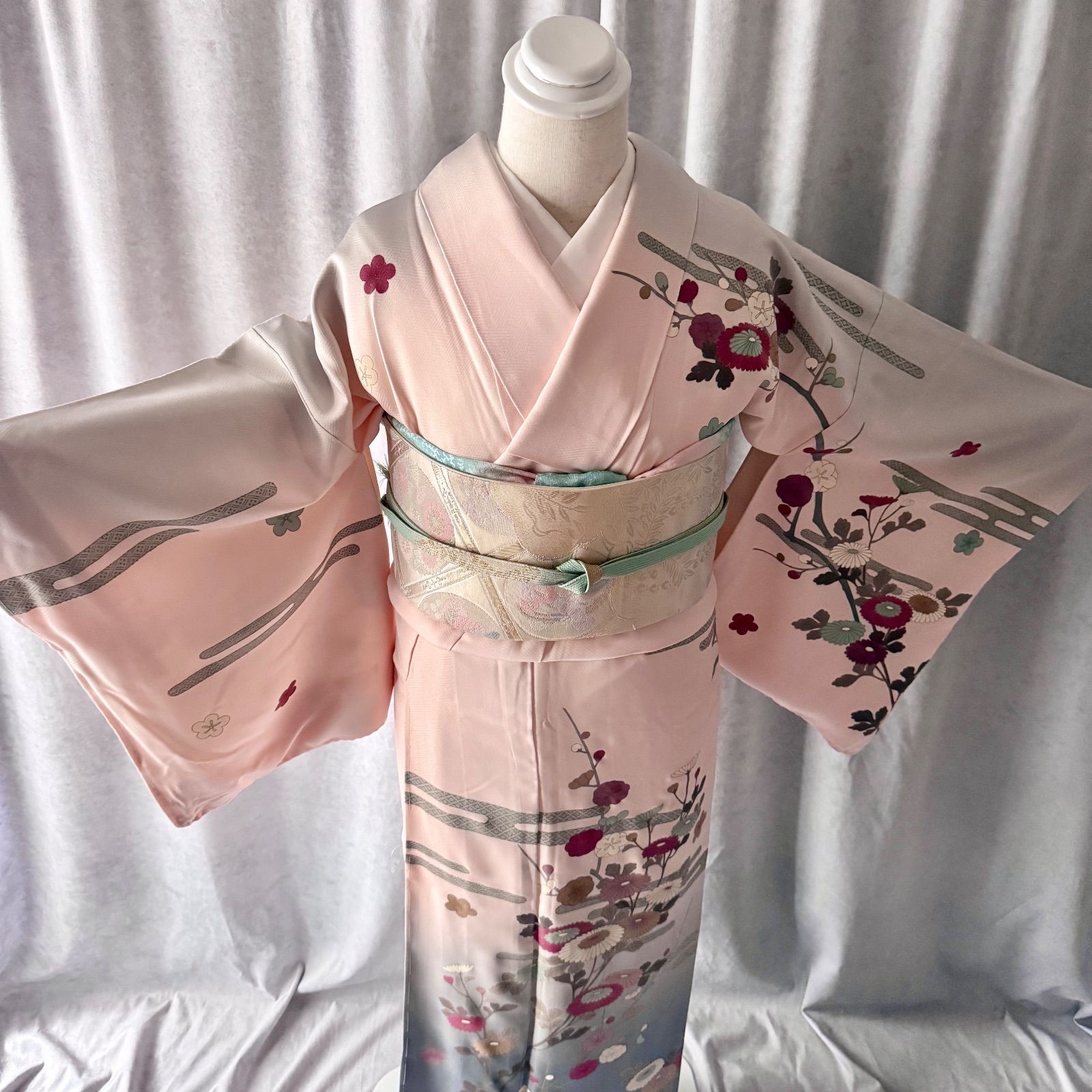 未使用　美品　袷　正絹　紋付　訪問着　フルセット　プラチナ箔袋帯　桜色 楽天市場】訪問着 未使用品 正絹の通販