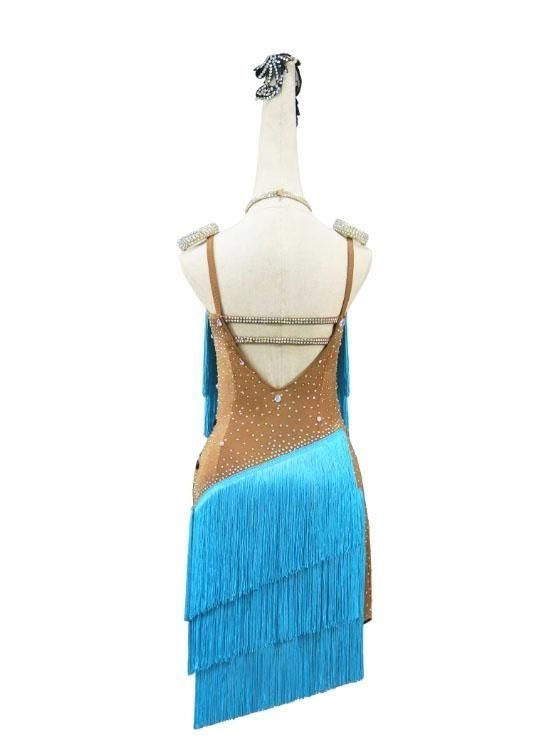 社交ダンスドレス ラテンドレス 競技 デモ用 空ブルー オーダーメイド