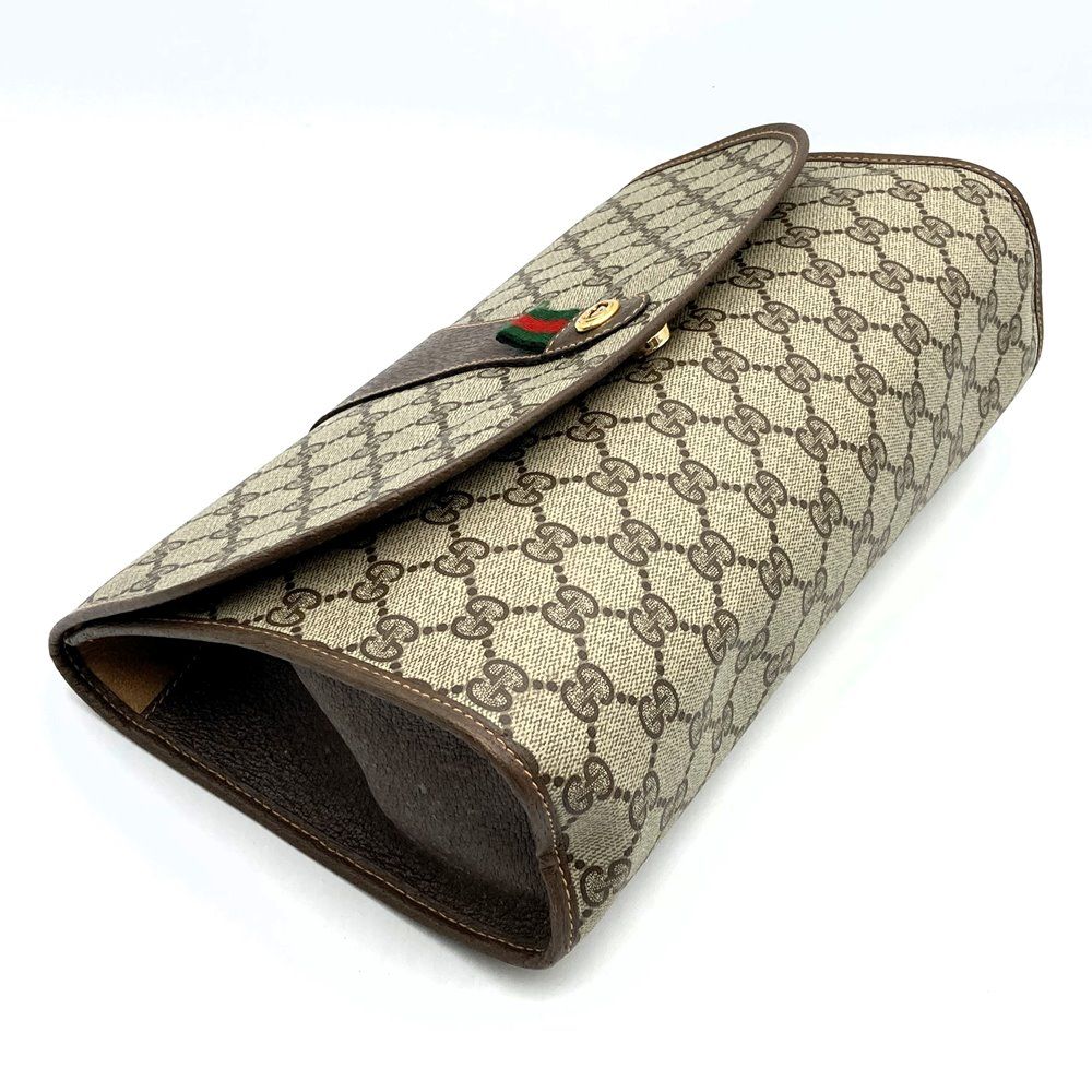 GUCCI クラッチバッグ　シェリーライン　GGスプリーム　PVC×レザー GUCCI - GUCCI クラッチバッグ GGスプリーム PVC レザー