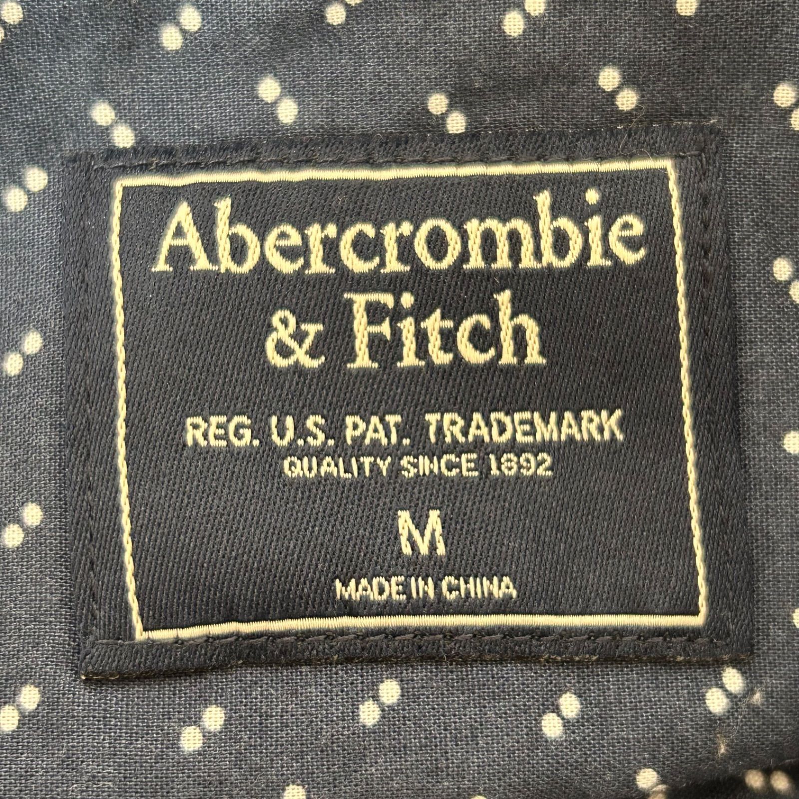 (^w^)b Abercrombie＆Fitch アバクロンビー＆フィッチ 半袖シャツ コットン 綿100% ドット柄 開襟 オープンカラー アメカジ ラフ リラックス デイリー タウンユース ネイビー 紺 メンズ サイズM