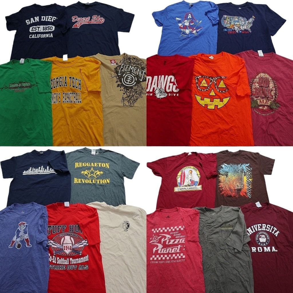 SALE 古着卸 まとめ売り カラーmix プリント 半袖Tシャツ 20枚セット (メンズ M /L ) カレッジ風 ワンポイント ネイビー レッド MT3538