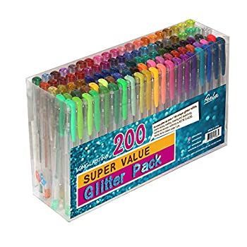 Feela グリッタージェルペンセット 200本入り ジェルペン100本と詰め替え100本付き 大人用 塗り絵 図面 アートマーカー