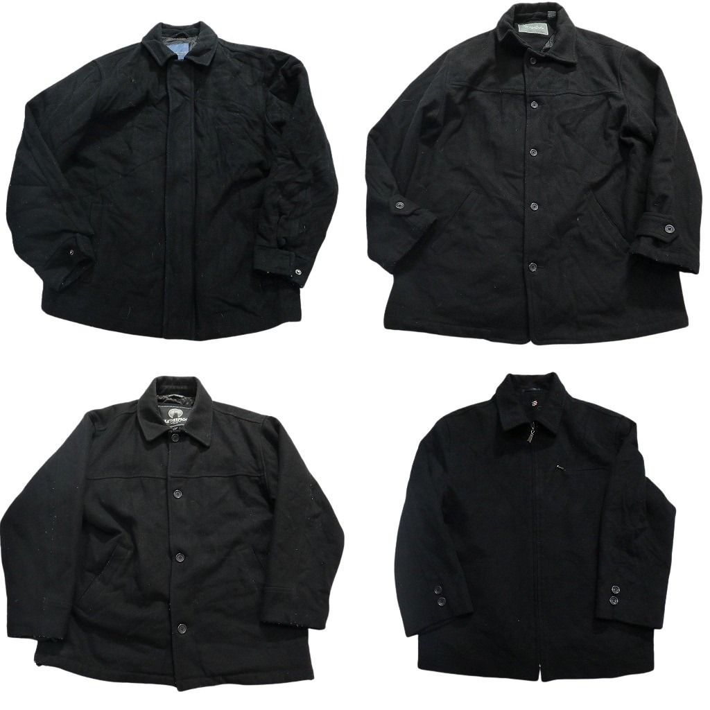 古着卸 まとめ売り ウール ジャケット 4枚セット (メンズ M /L ) フルジップ スイングトップ カバーオール ブラック 中古 古着 MY5974