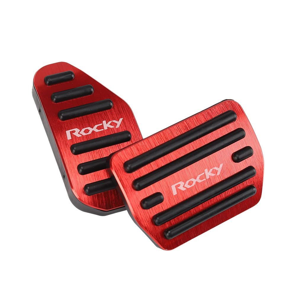 レッド LEXLEYS「最新型」ダイハツ ロッキー ROCKY A200系 A210系(2019年11月～) アルミ ペダル アクセル ブレーキ カバー 工具不要 滑り止め付 被せる ゴム カスタムドレスアップ パーツ（レッド）