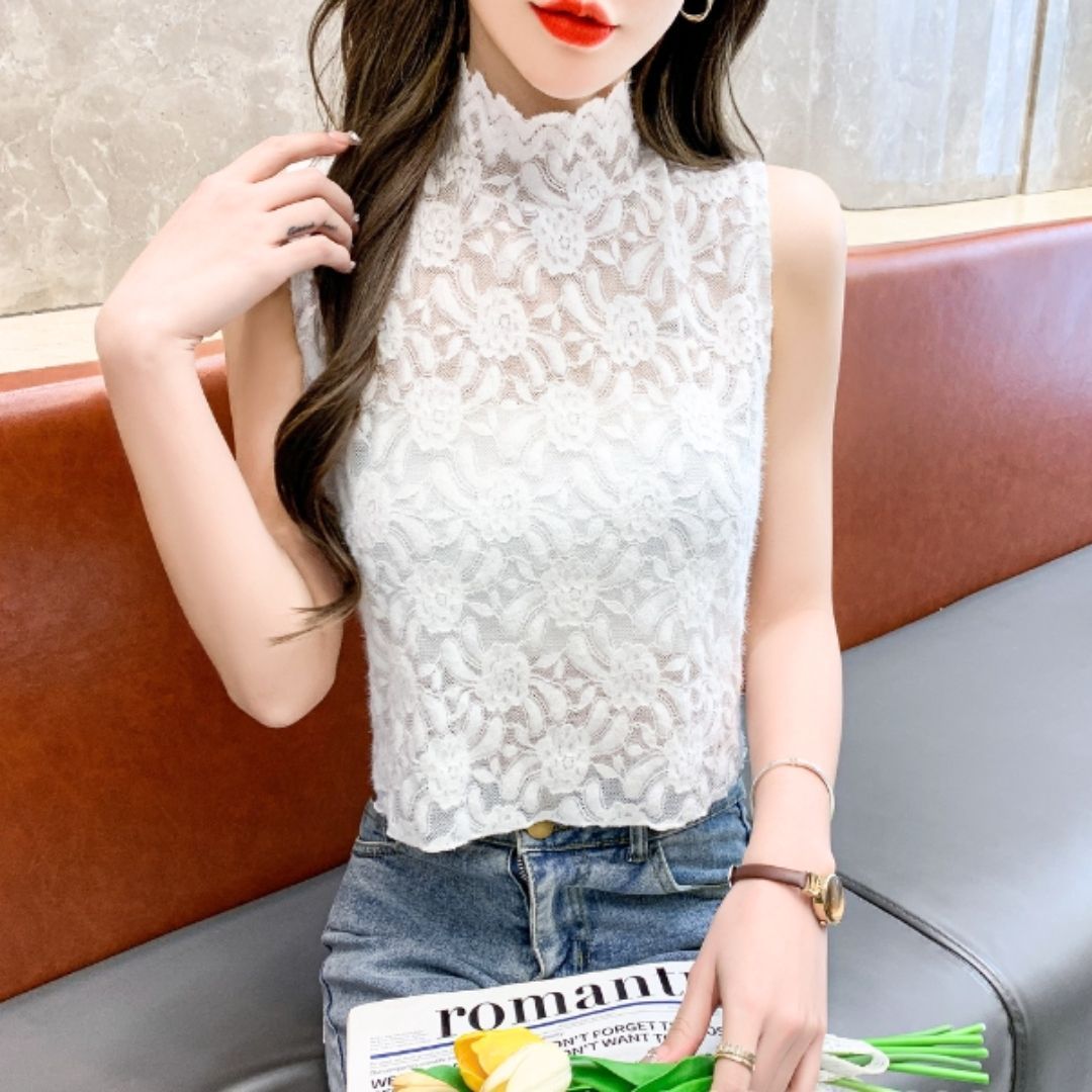 レース ブラウス ノースリーブ レディース 夏 韓国 シンプル セクシーインナー レース 袖なし ホワイトシャツ シンプル フォーマル タンクトップ OL rb12004_1.jpg