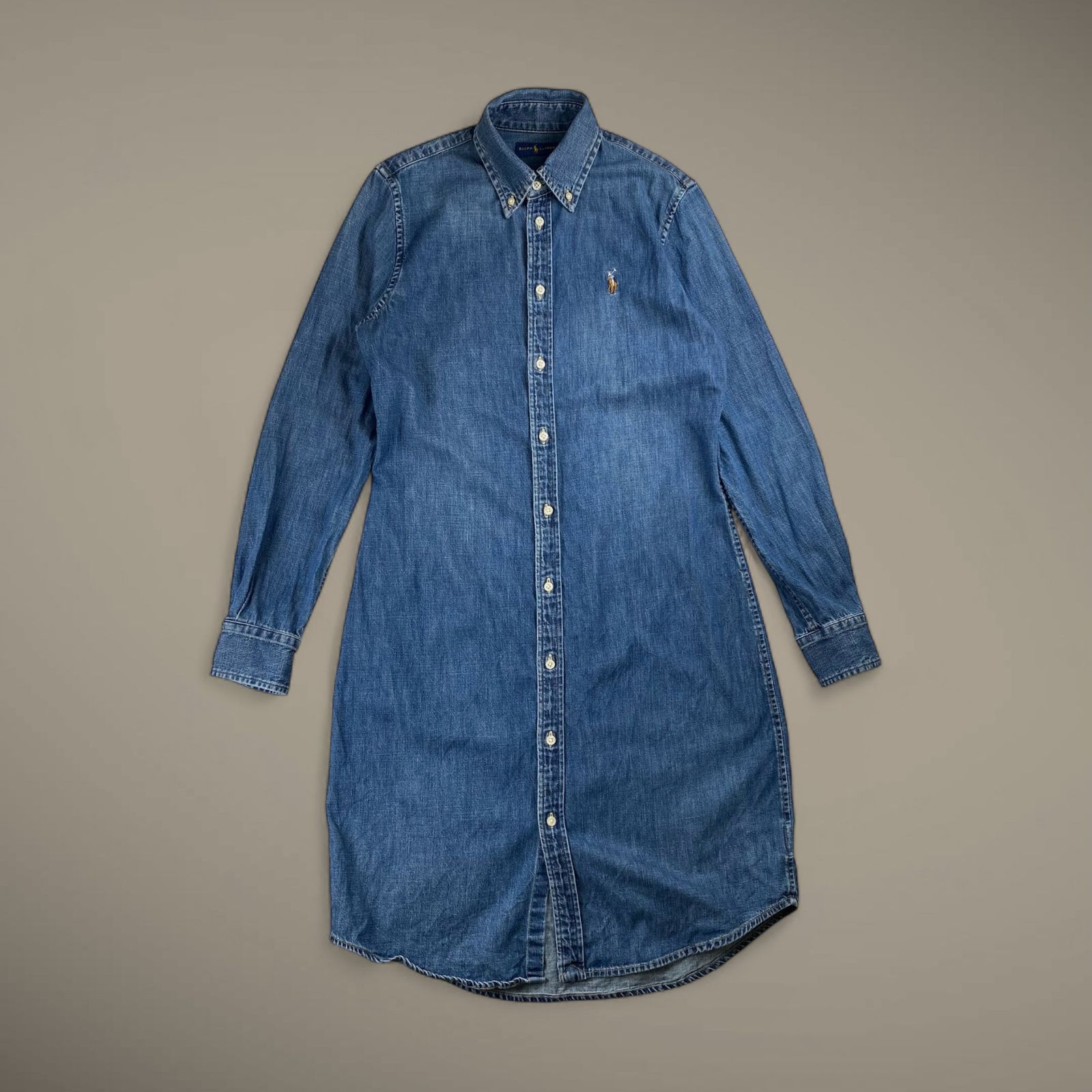 【美品】ラルフローレン デニム ボタンダウン シャツワンピース ポニー ロゴ 美品】 RALPH LAUREN ラルフローレン / デニムシャツワンピース