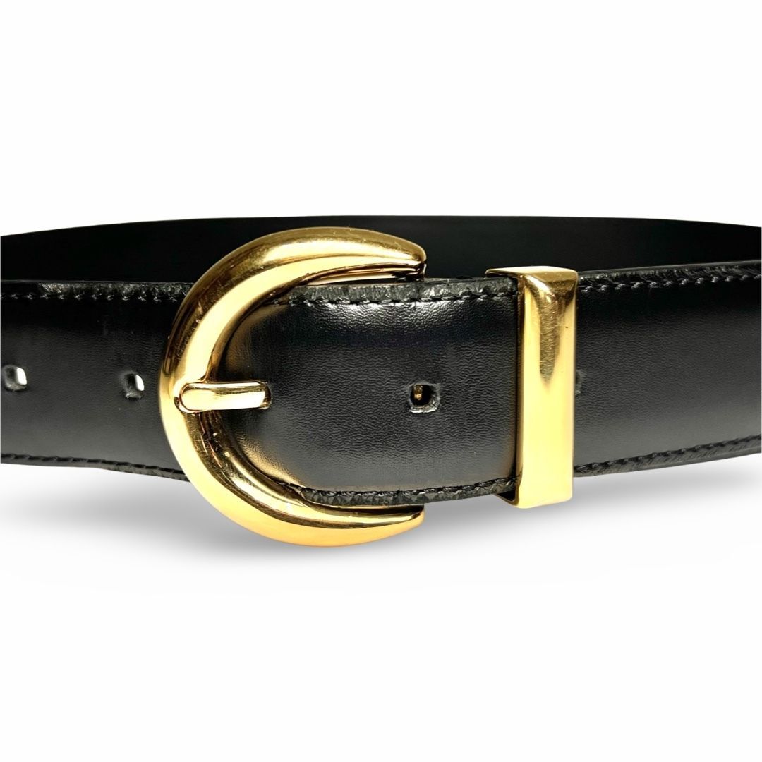 GIANNI VERSACE ジャンニ ヴェルサーチ 型押し レザー ベルト ブラック ゴールド 80/ 32 メンズ