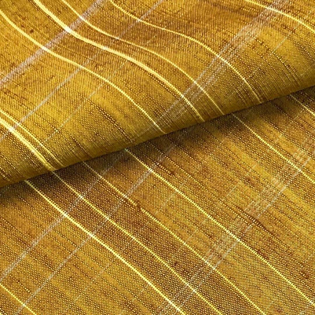 単衣 紬 縦横縞の織模様 黄土色 K-4492 単衣 紬 縦横縞の織模様 黄土色 K-4492
