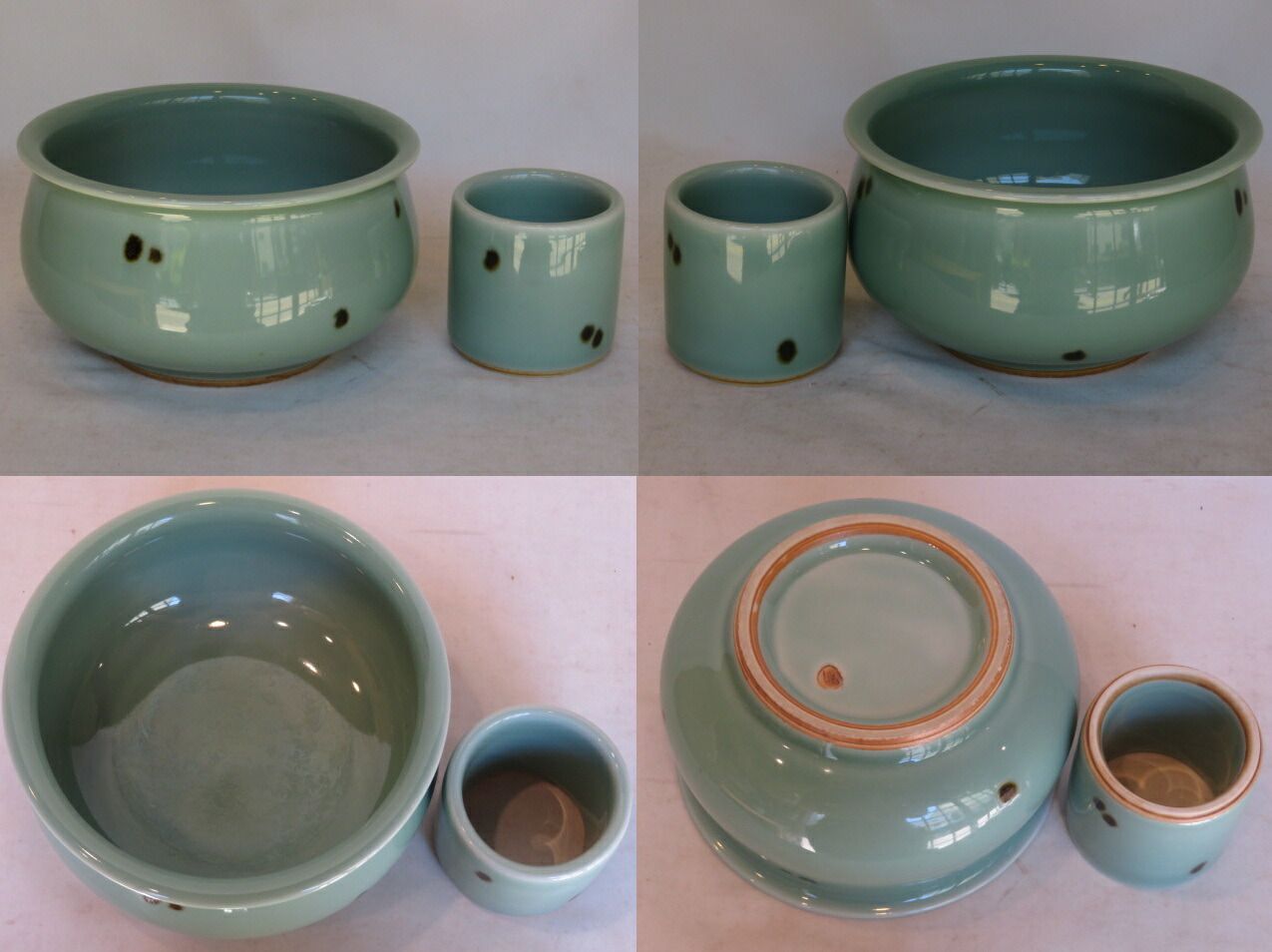 【茶道具】千古窯　青磁皆具（共箱） 千古窯 皆具 青磁 共箱 茶道具 fm-61 美術品・アンティーク