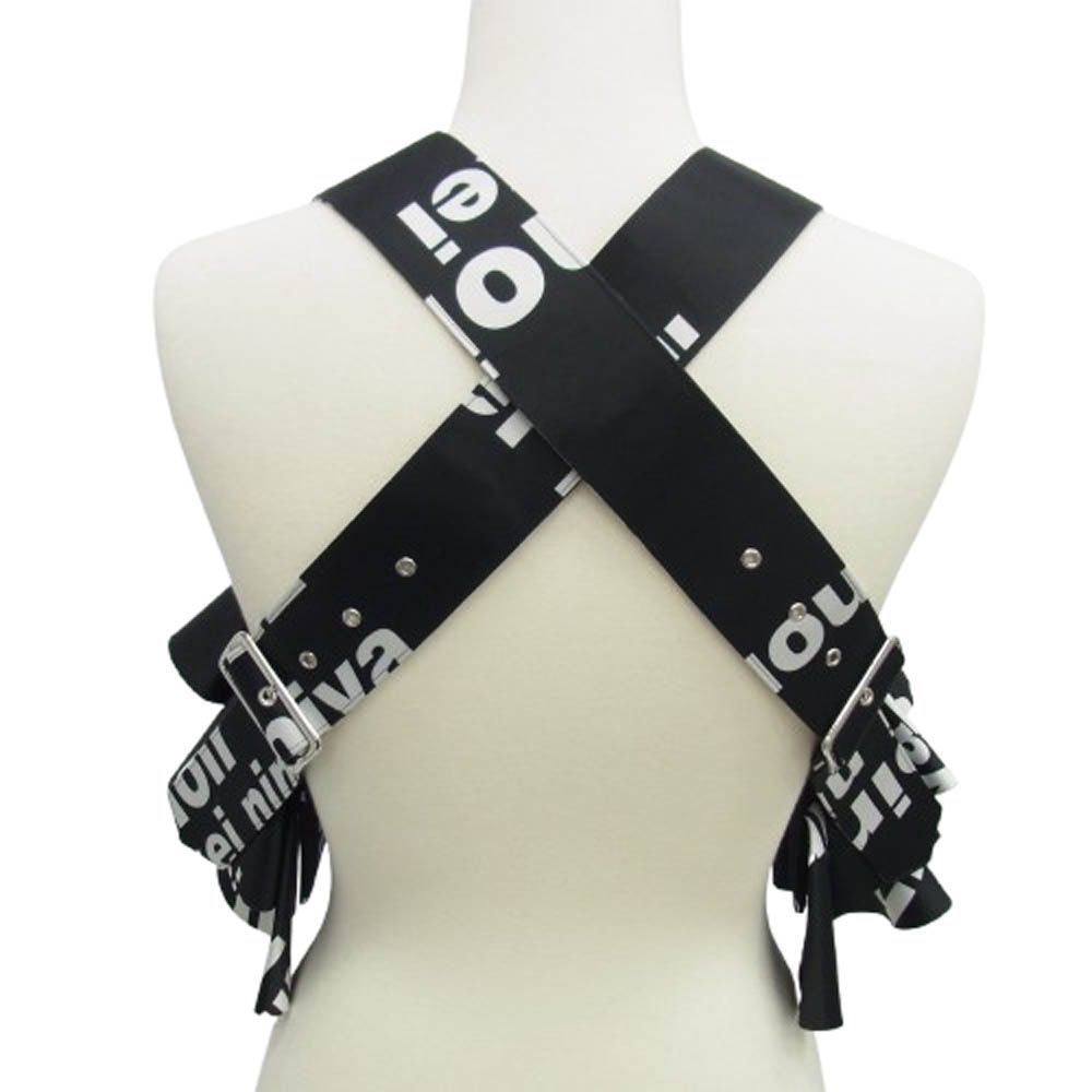 コムデギャルソンノワールケイニノミヤ Comme des Gar ons Noir Kei Ninomiya 3 I-V 011 ロゴ総柄 エステル クロスストラップ ビスチェ 吊りトップス ブラック系 XS
