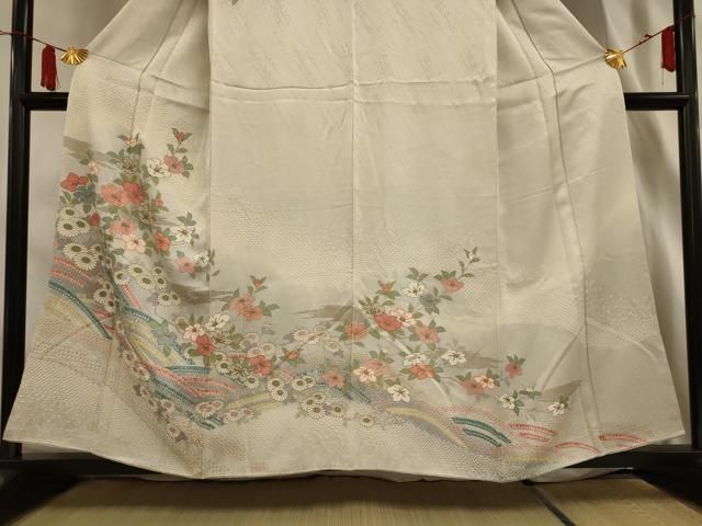 平和屋着物○訪問着 絞り 枝花文 暈し染め 金銀彩 正絹