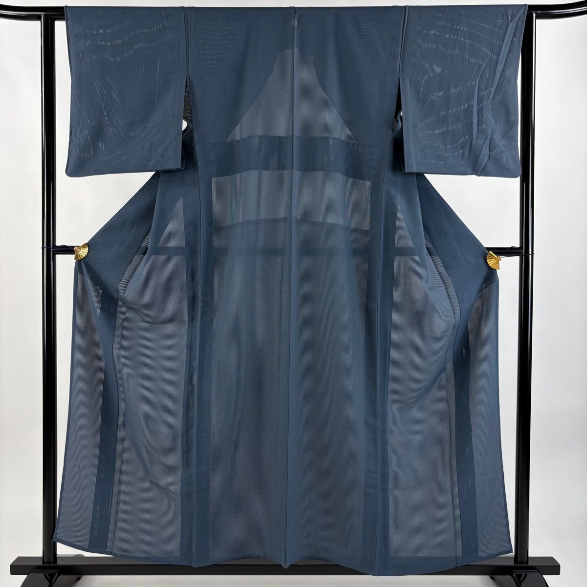 色無地 身丈157.5cm 裄丈63cm S 薄物 縦絽 青灰色 正絹 名品 一つ紋