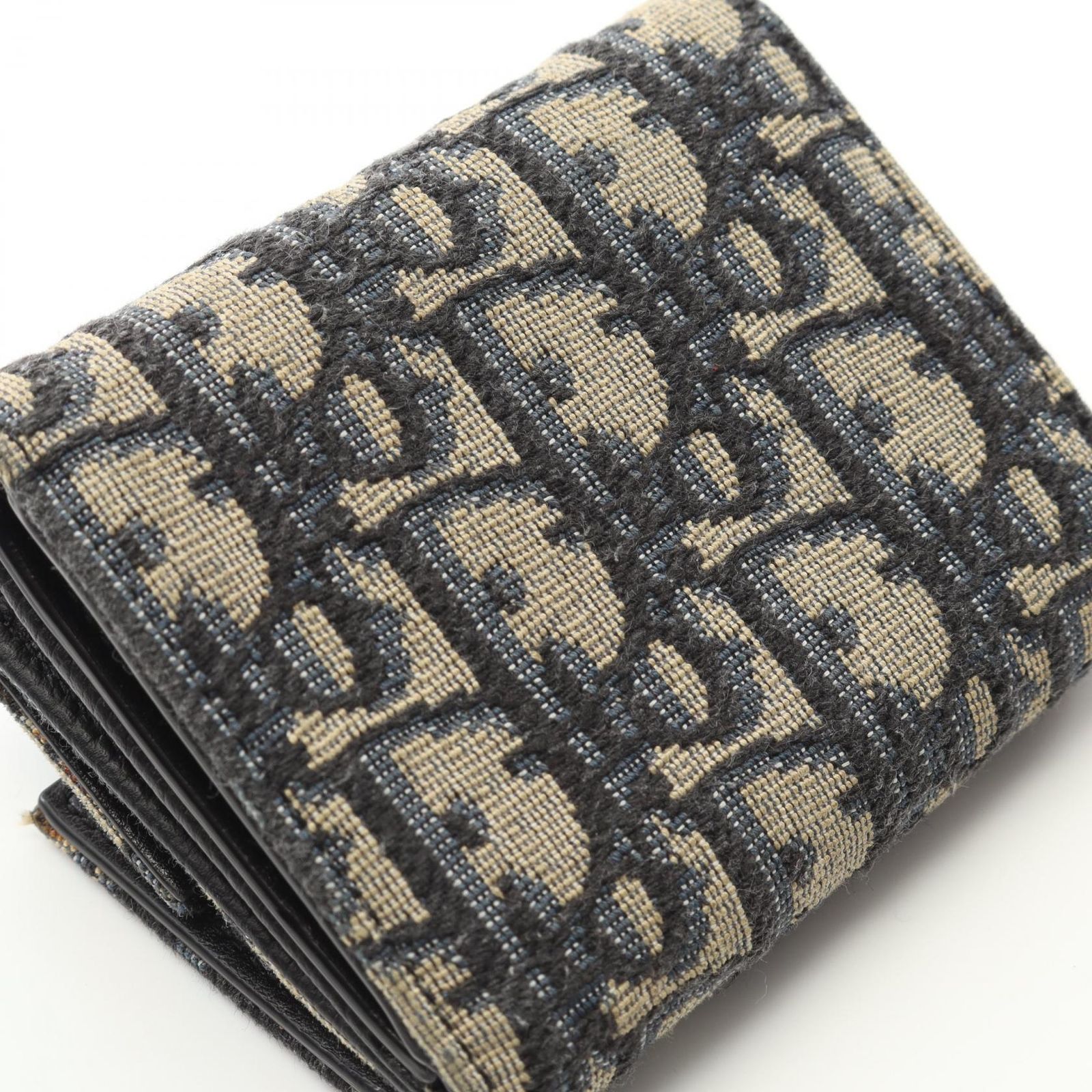 ✨現行モデル✨美品✨DIOR 三つ折り　財布　オブリーク　ジャカード　ネイビー ディオール オブリーク 三つ折り財布 ネイビー ベージュ