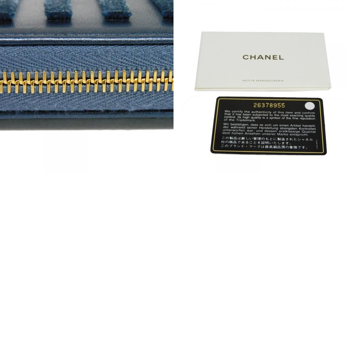 CHANEL シャネル ストライプ ロング ジップ ウォレット ベロア 