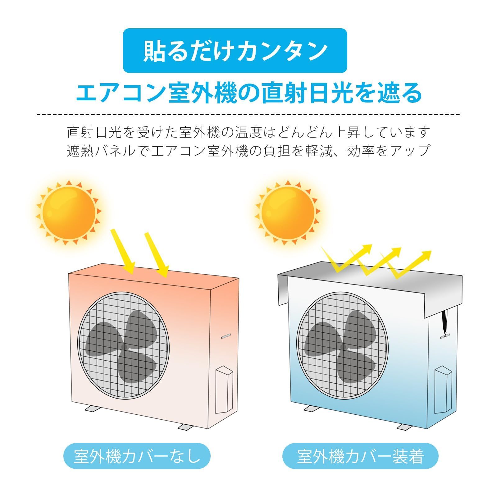 人気☆彡防塵 防水 94.5×47㎝ 汚れ対策 雪除け 雨よけ 日よけ 取り付け簡単 カバー 室外機 エアコン エアコンカバー 遮熱保護 遮熱 節電  室外機用 省エネ 2枚セット 室外機遮熱シート エアコンしつがいきカバー… 室外機カバー エアコン室外機カバー - メルカリ