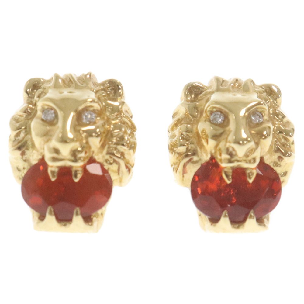GUCCI (グッチ) K18YG Lion Head Earrings with Fire Opal