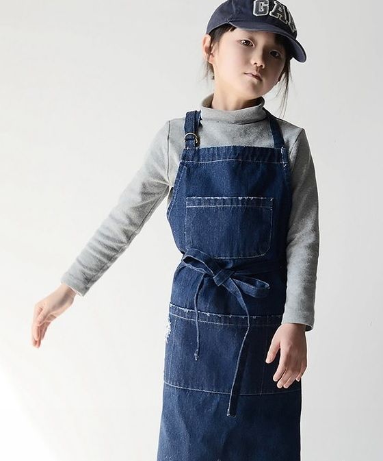 キッズエプロン 子供 エプロン ロング デニム お洒落 前掛け