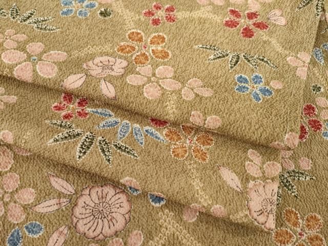 平和屋着物●上質な小紋 辻が花 枝花文 松 鬼しぼ縮緬 正絹 AABC6149ck