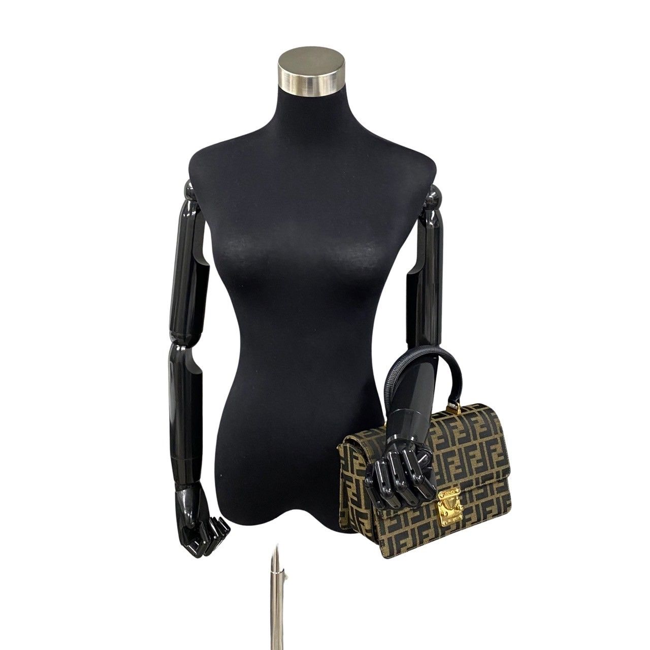 極 美品 FENDI フェンディ ズッカ 柄 ロゴ 金具 キャンバス エピ 