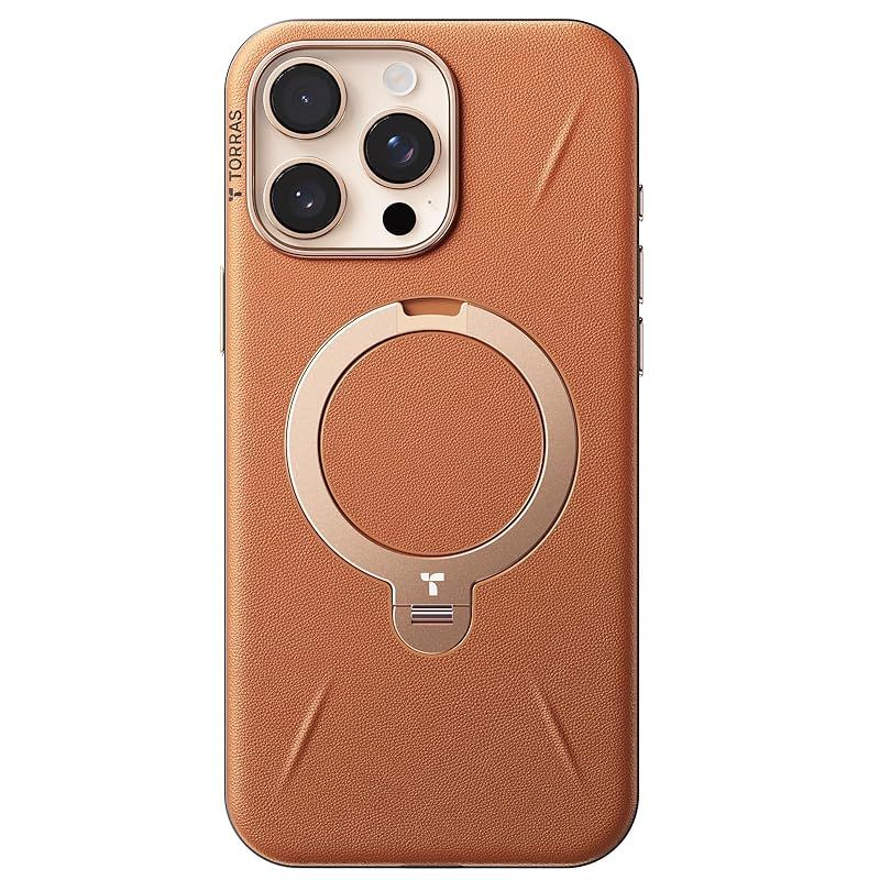 新感覚レザー スキンタッチ TORRAS iPhone 16 Pro Max 用 ケース 革 ゼンマイ式スタンド 縦横両対応 リング マグネット搭載 MagSafe対応 ワイヤレス充電対応 米軍規格耐衝撃 指紋防止 黄変防止 6.9インチ Ostand Q3
