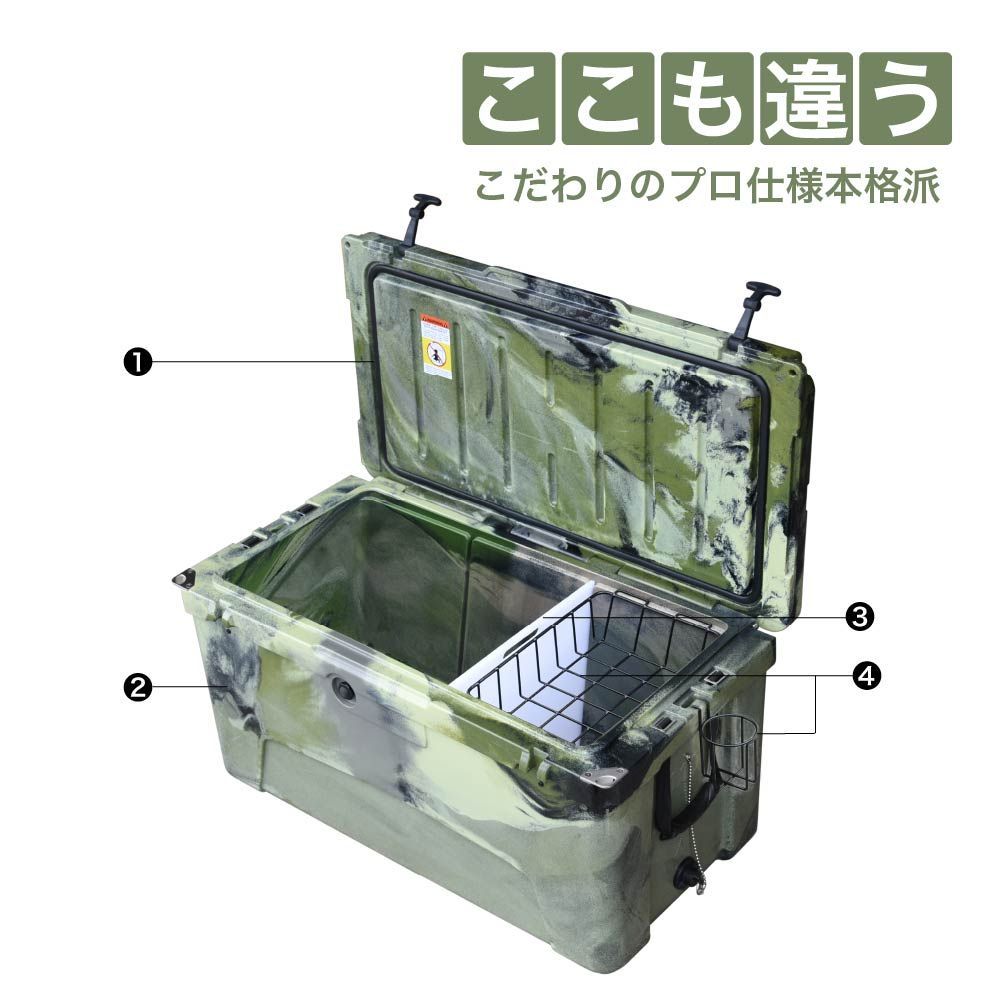 一年保証 7日間氷溶かさない最強の保冷力 大容量110QT/104L 大型クーラーボックス アイスボックス アウトドア 釣り キャンプ ビーチ 海  グリーンカモ【送料無料】◇沖縄・離島・一部地域除く - メルカリ