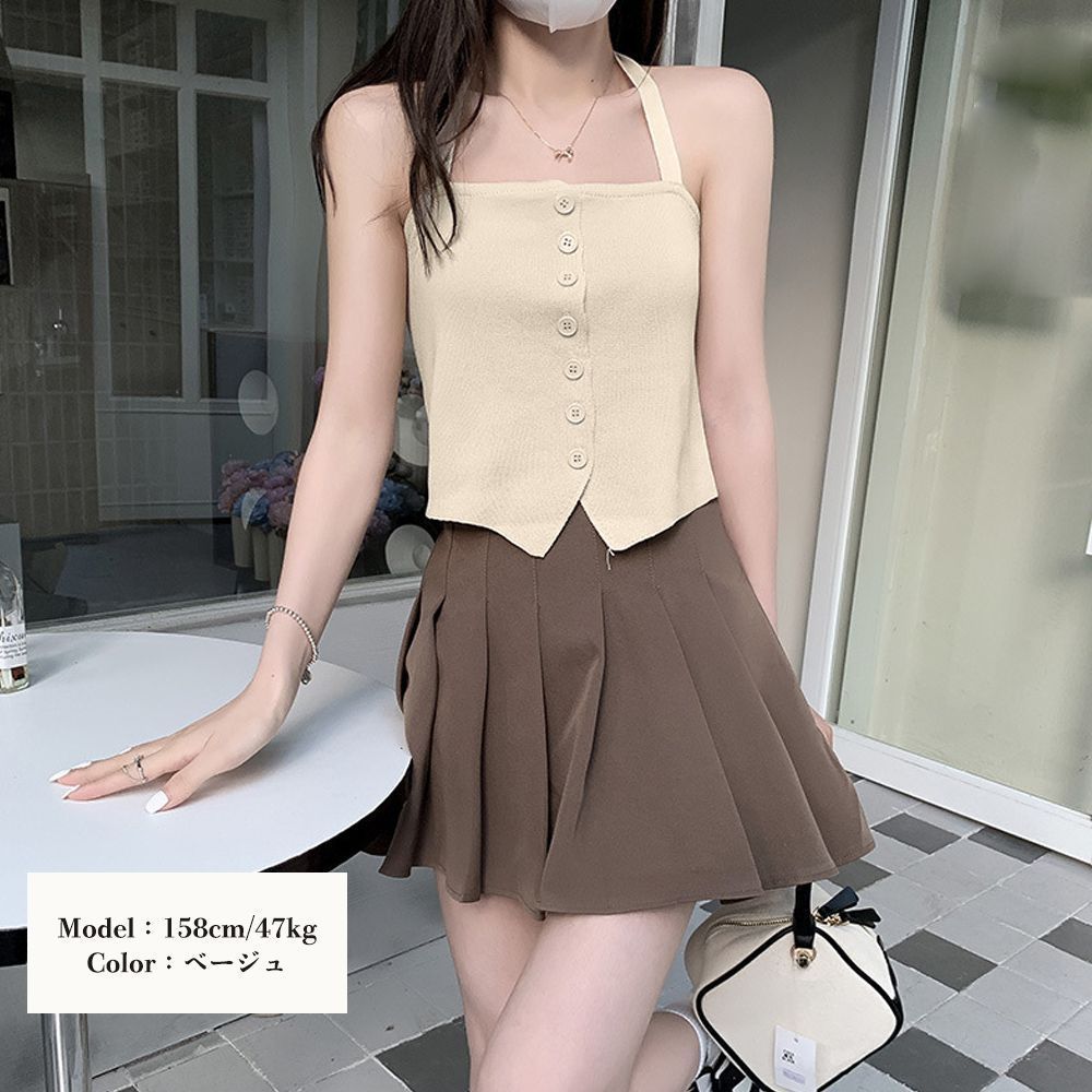 CHANEL BOUTIQUE 赤 リブ編み ホルターネック　キャミソール ホルターネック キャミソール ニット 夏 韓国 レディース