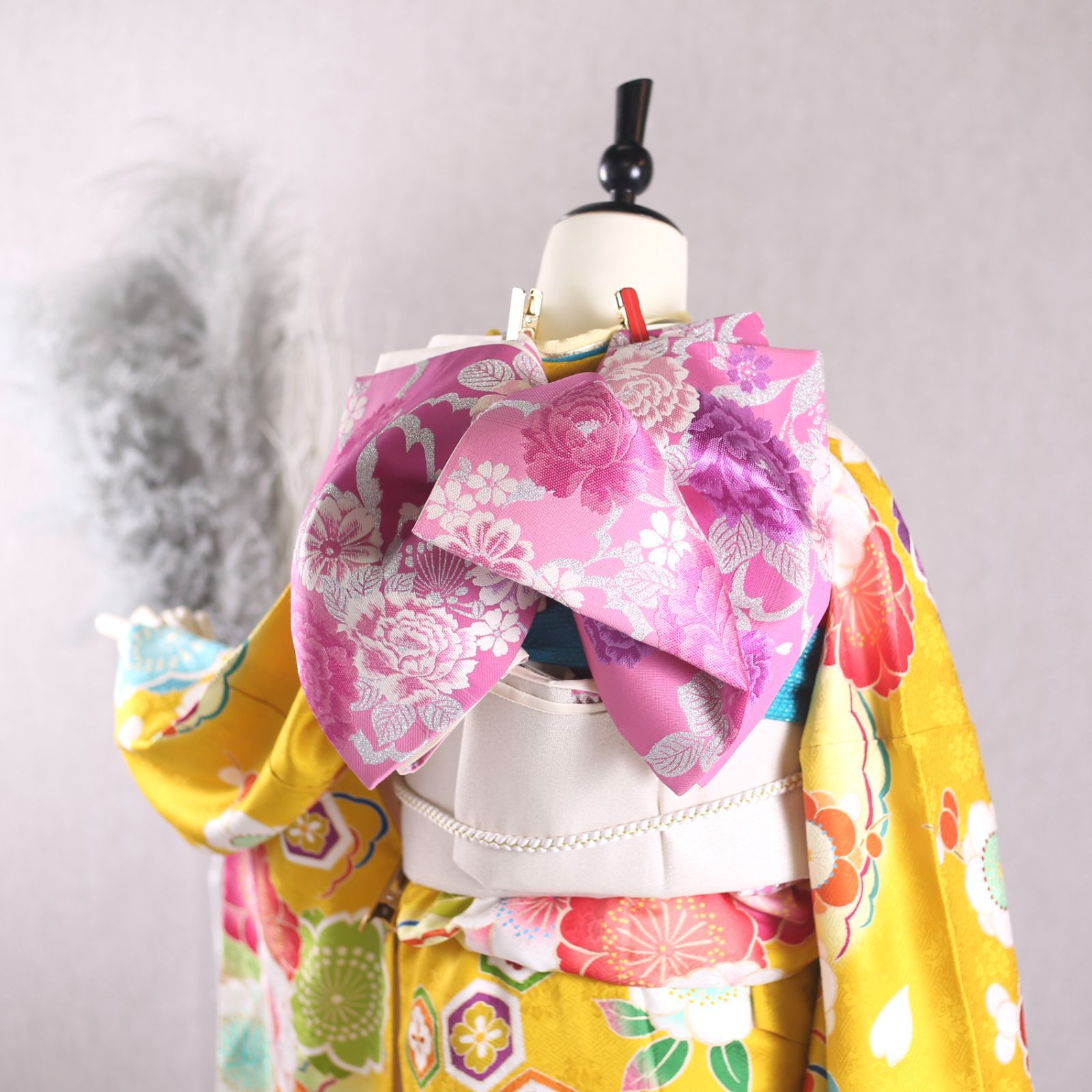 振袖フルセット 振袖セット 振袖 Lサイズ 中古 黄×レトロポップ 美品